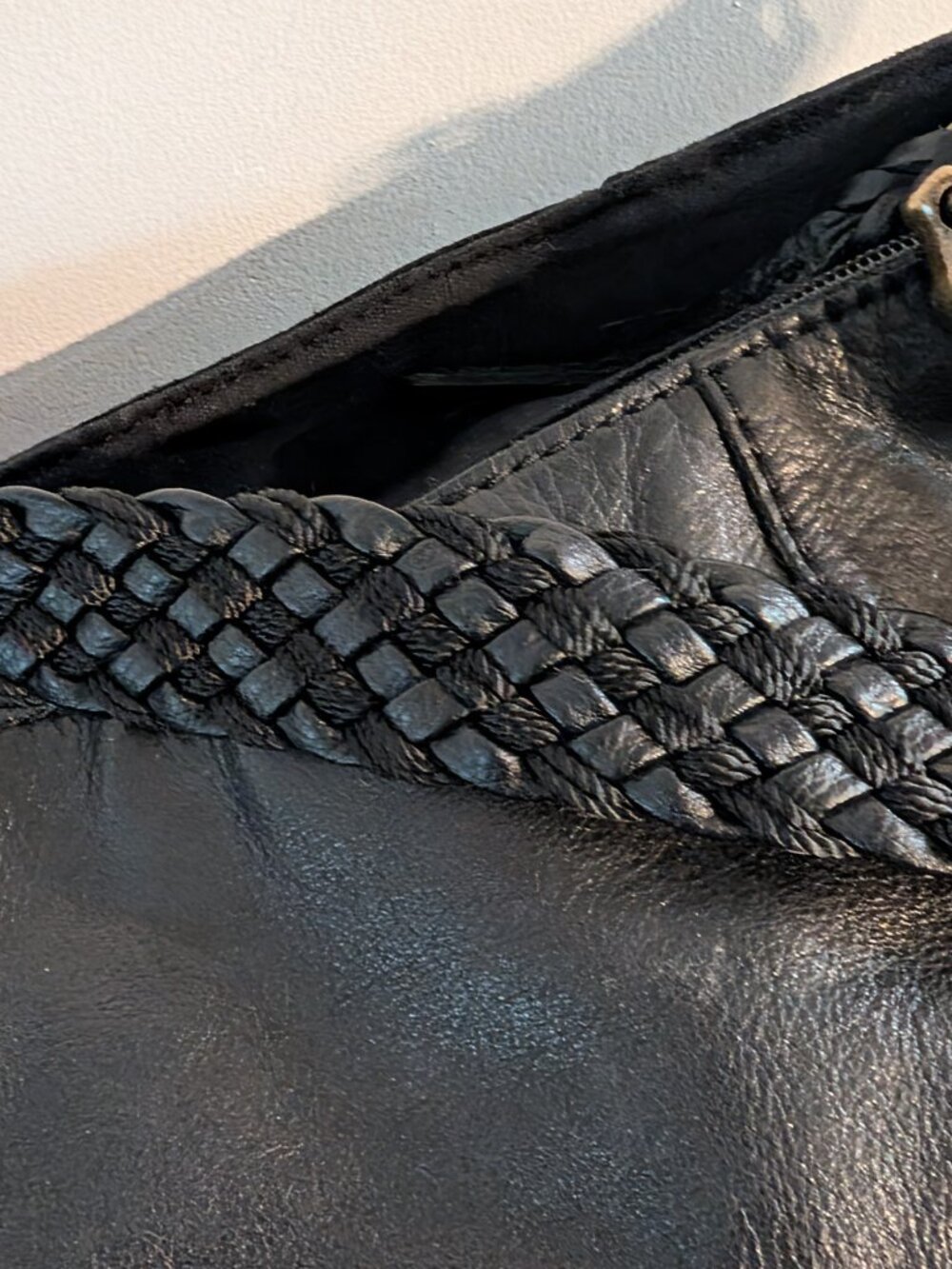 Vintage Boho Chic Indio Black Fine Leather Hobo Shoulder Bag with Braided Strap - Picture 5 of 5
